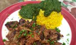Grilled Goat, Saffron Rice and Spinach